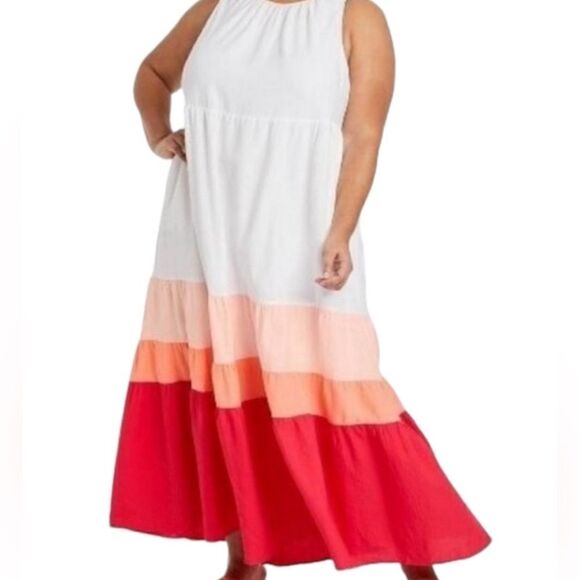 Ava & Viv Colorblock Maxi Dress - White, Orange, Red - Picture 10 of 16